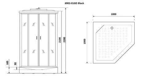 Душевая кабина Niagara Premium 69020134GDBLACK 100х100 трапеция с крышей ориентация универсальная - фото 3
